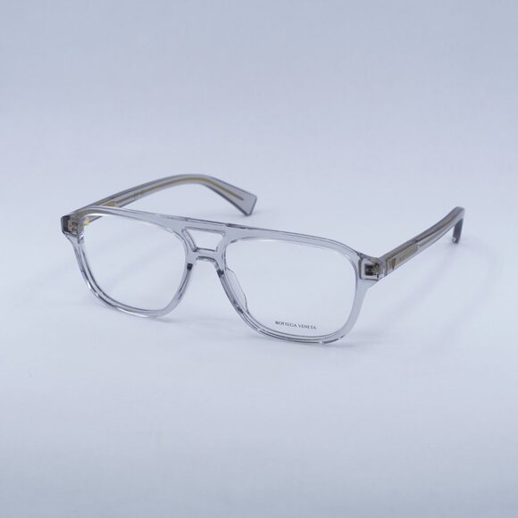 Bottega Veneta BV1294O 004 Eyeglasses Transparent Light Grey 56mm Square Frame - Picture 1 of 10